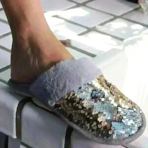 Faux Fur and‎ Sequin Slippers